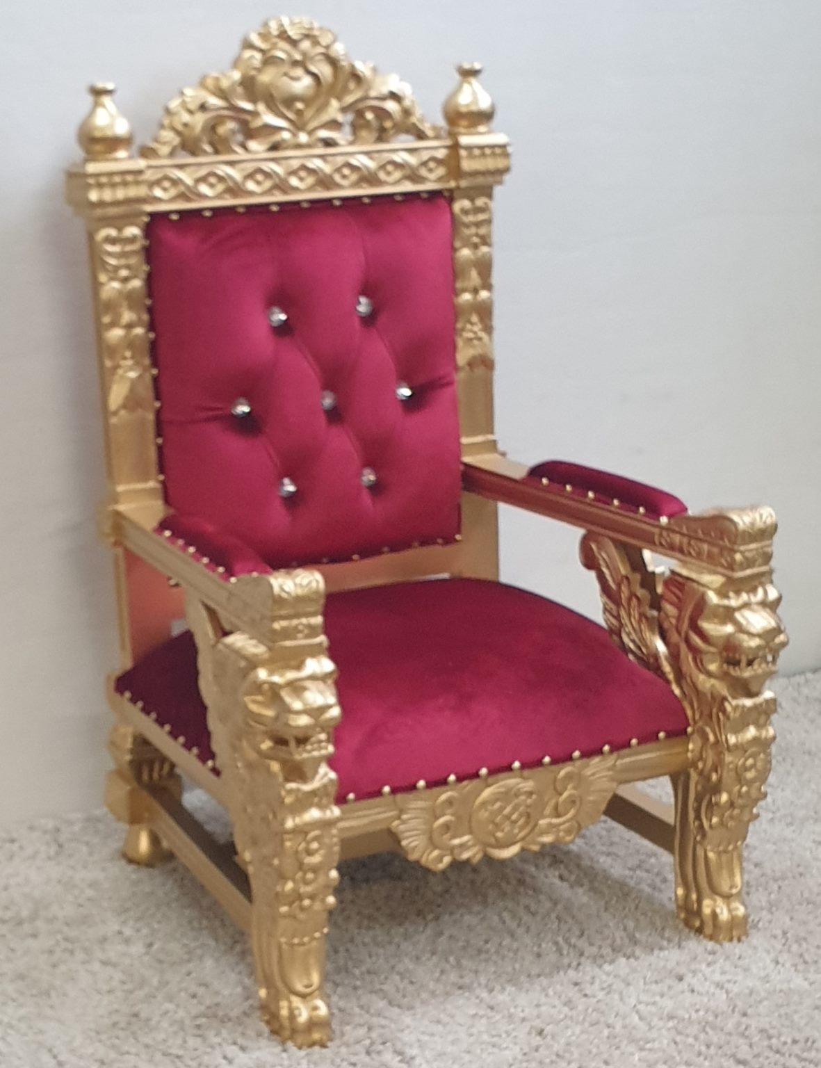 Throne Chair Red with Gold Frame Two Little Angels Furniture