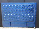 Ancona Buttoned Super King Headboard - Navy Blue Velvet with Crystals