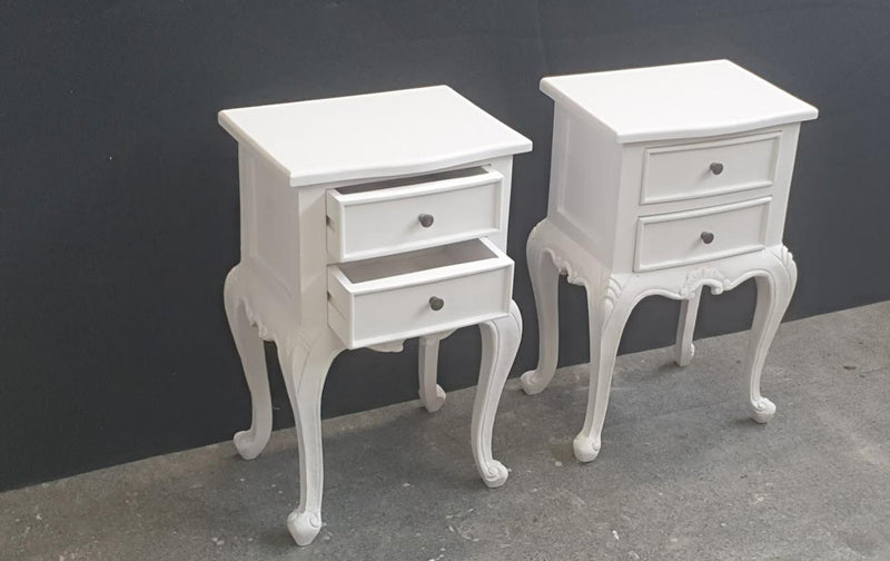 French Style Bedside Table - White Wash