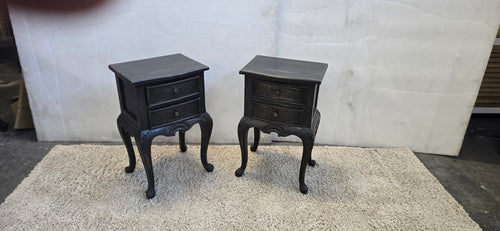 French Style Bedside Table - Black Wash