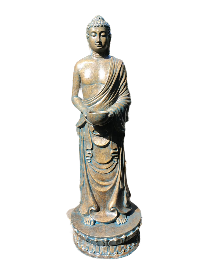 STANDING BUDDHA STATUE (FIBER CEMENT) - ANTIQUE GOLD