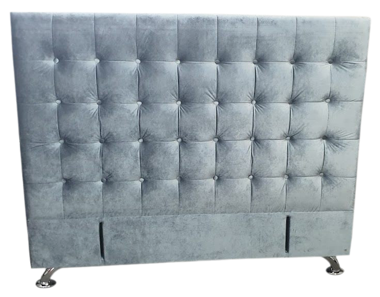 Maison Buttoned Queen Headboard - Blue Grey Velvet