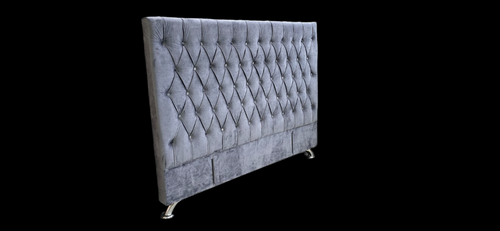 Dahlia Buttoned Queen Headboard - Blueish Grey Velvet