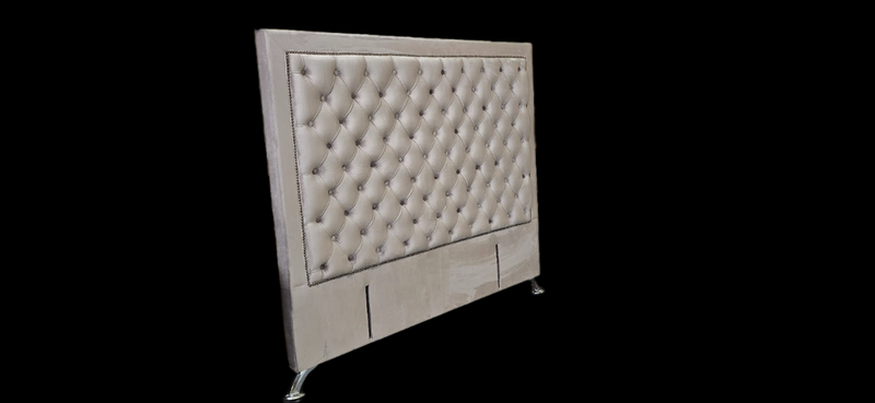 Ancona Buttoned King Headboard - STONE Grey Velvet