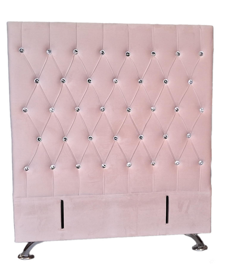 Dahlia Buttoned King Single Headboard - Pink Velvet with Crystals