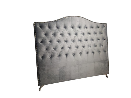 Nero Buttoned Queen Headboard - Dark Grey Velvet